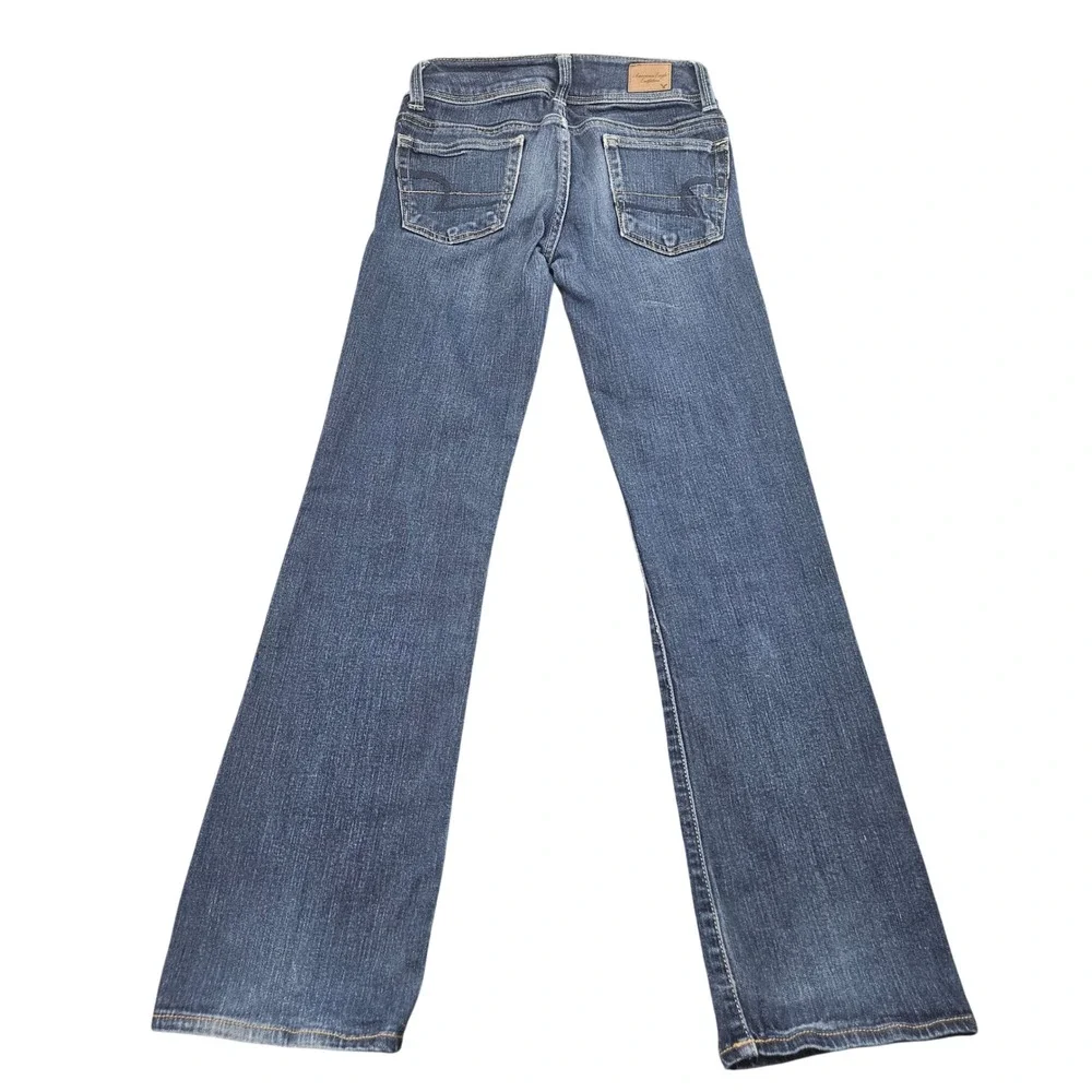 American Eagle Slim Boot Jeans Womens 00 Short Dark Wash Stretch Low Rise Denim - Picture 2 of 11